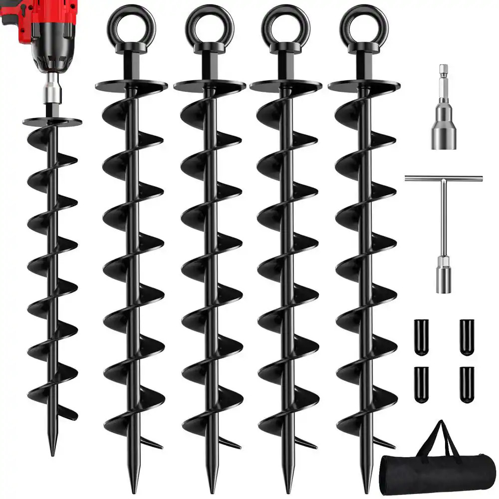 Heavy Duty Spiral Trampoline Anchors with Nut and Tool Swing Set for Sheds, Carp