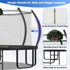 12ft 14ft 16ft Outdoor Round Trampoline with Basketball Hoop for Kids & Adult