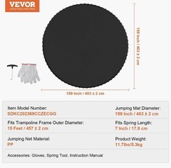 VEVOR Replacement Trampoline Mat Fits 15ft Frame 96 V-Rings 7″ Spring Length