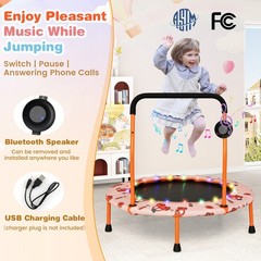 36” Mini Toddler Trampoline w/ LED Bluetooth Speaker Detachable Handle Kids