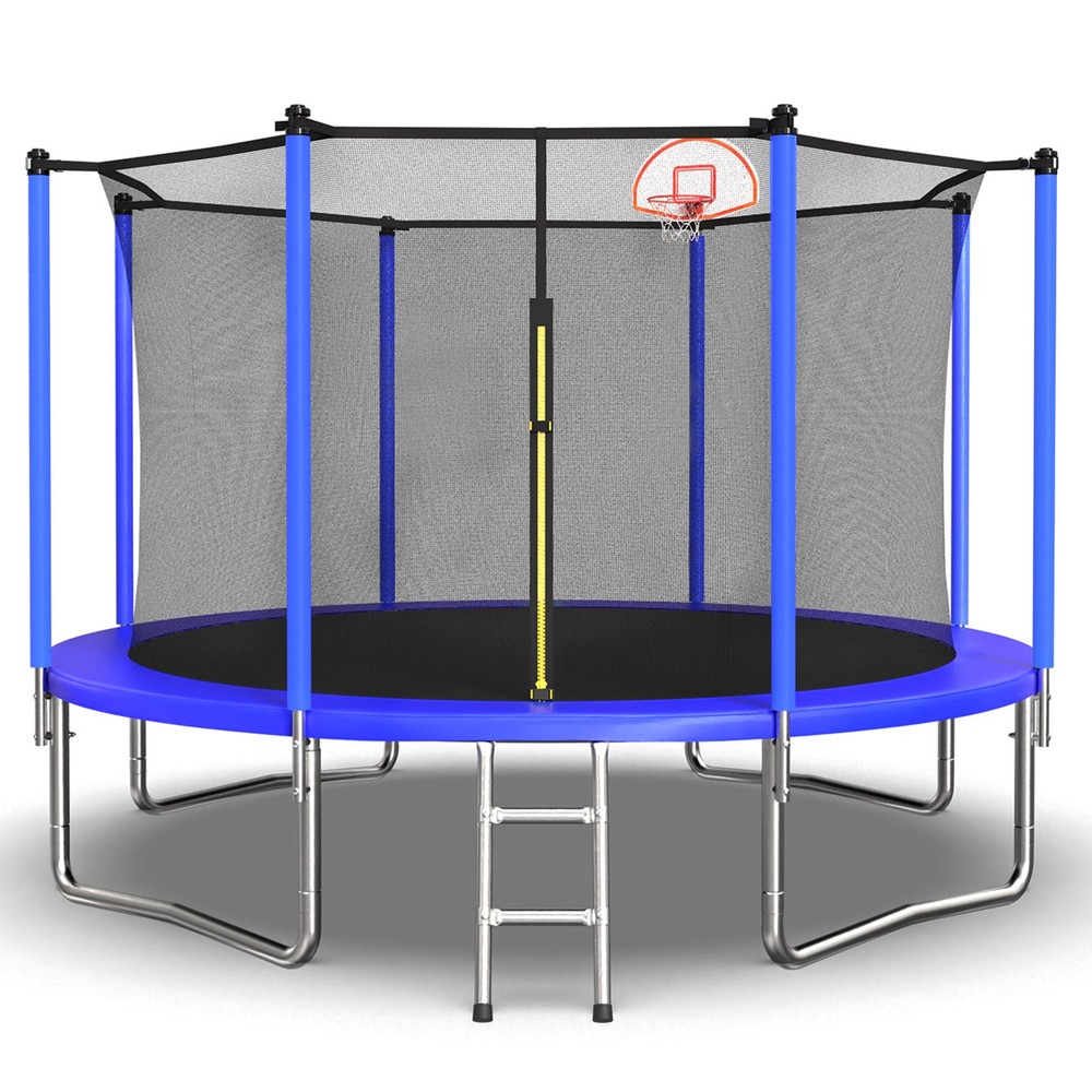 12ft Trampoline with Basketball Hoop, Safety Enclosure Net & Ladder