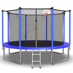 12ft Trampoline with Basketball Hoop, Safety Enclosure Net & Ladder