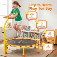 38” Kids Trampoline with Adjustable Handle, Indoor Outdoor Safe Rebounder, Heav