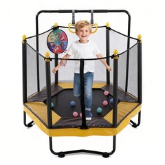 Toddler Trampoline Indoor Outdoor Rebounder w/ Enclosure Gymnastics Bar For Kids