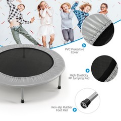 38” Folding Mini Trampoline Fitness Rebounder w/ Safety Pad Silver & Black