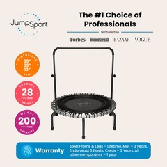 JumpSport 350i 39″ Fitness Trampoline and Handle Bar with 30 Adjustable Bungees