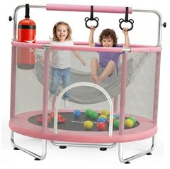 55″ Trampoline for Kids with Safety Enclosure – 440lbs Capacity Pink