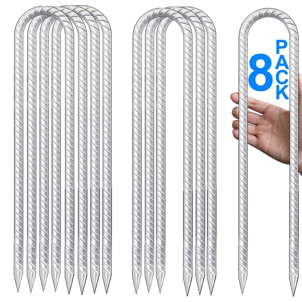 Trampolines Stakes, U Shaped Rebar Stakes 8 Pack 12 Inch, Heavy DutyGalvanize…