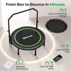 BT2 450/550LBS Mini Rebounder Trampoline for Adults with Bar, Fitness Trampoline