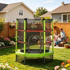 Green & Black Kids Exercise Trampoline 55″ with Safety Enclosure Net