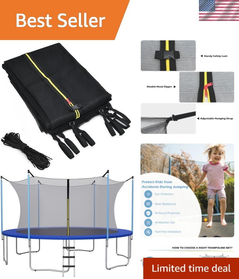 Trampoline Safety Net w/Adjustable Straps, 8 10 12 14 15 16Ft Weather-Resista…