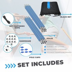 Trampoline Safety Enclosure Set: Outside Net Straight Poles Foam Sleeves U-Bolts