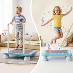 3-in-1 Mini Trampoline for Kids with Music & Lights, Indoor Outdoor Bounce Blue