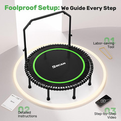 BCAN 48″ Exercise Rebounder Trampoline with Handle Quiet & Stable Bungees 550Lbs