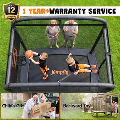 Jumpfly 6FT Rectangle Trampoline for Kids, Toddler Trampoline with Swing & Baske