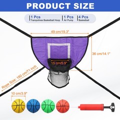 Trampolines Basketball Hoop, PVC Accessories with Pump & Mini Balls, Purple/Blue
