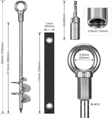 Insaga Fully Welded Ground Trampoline Anchors, 30” Spiral Mobile Home Anchors,