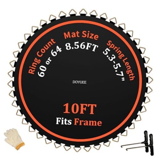 Fits 10FT Trampoline 60 Rings & (102.8″|8.56ft) Mat-Fits 5.3-5.7″ Springs