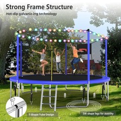 Upgraded 14FT Trampoline for Kids and Adults with Basketball Hoop and Light