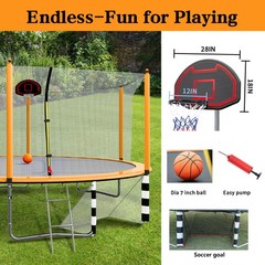 16FT Trampoline w/ Basketball Hoop Pump and Ladder Soccer Goal for Kids Outdoor