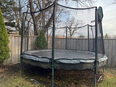 14 ft Alleyoop Trampoline Double Bounce with Safety Net, Basketball Hoop, Ladder