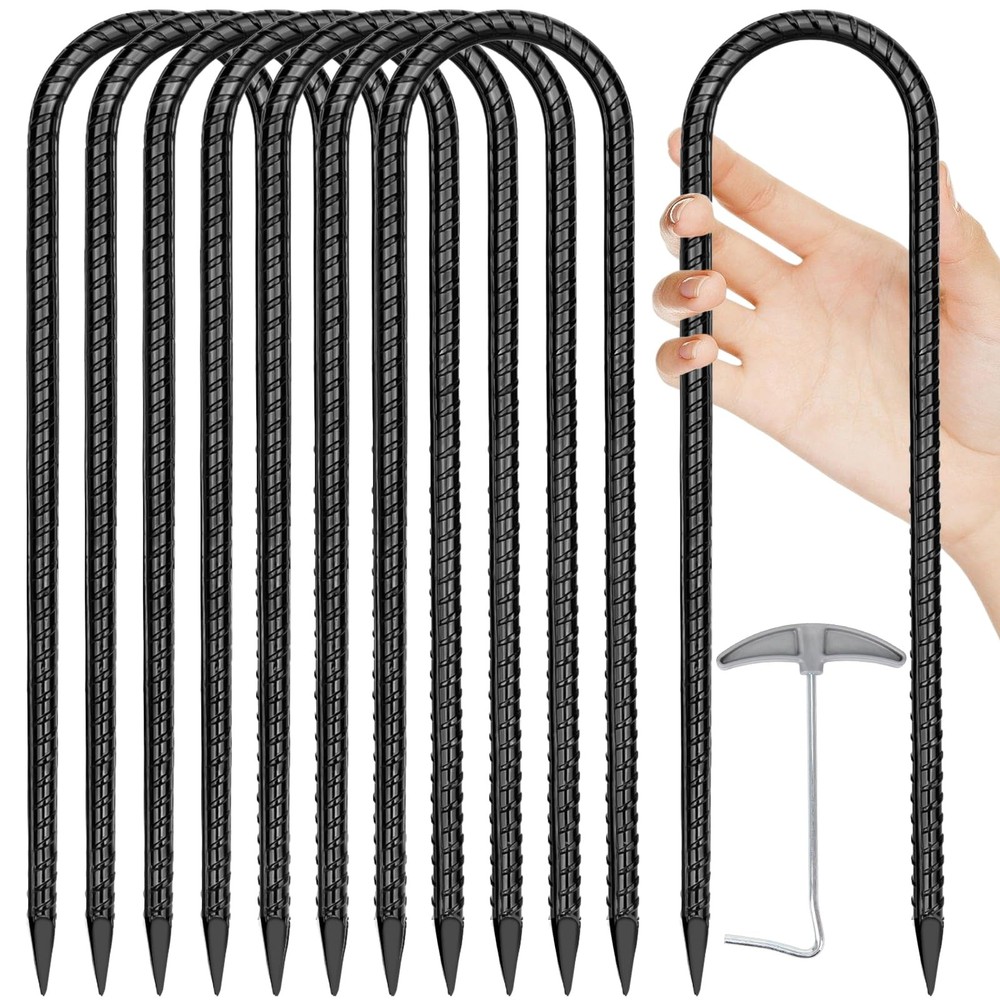 Aierden 4PCS/8PCS/12PCS Trampoline Stakes Anchors High Wind 8 Pack, Black