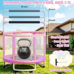 60″ Toddler Trampoline for Kids,5FT Kids Trampoline for Toddlers 1 light Purple