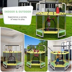 Yozoia 60″ Toddler Trampoline, Indoor Trampoline for Kids Hexagon green-yellow