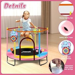 5ft Pink Indoor Trampoline for Kids 2-5, Mini Toddler Trampoline with Net & Hoop