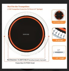 DOYUEE 15FT Trampoline Mat Replacement, 13.26ft Diameter, Fits 96 Springs