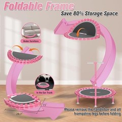 Foldable Mini Trampoline, 40″ Rebounder Trampoline for Adults & Kids, Pink