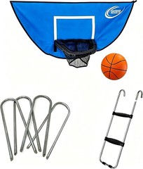 Trampoline Accessory Kit with Basketball Game, 4 Windstakes & Wide Step Ladder
