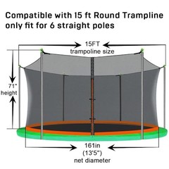 Jump Tastic Trampoline Net Replacement 12-15 ft 6 Pole