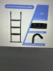 Trampoline Ladder with 3 Horizontal Wide Steps, Universal Hook, Black