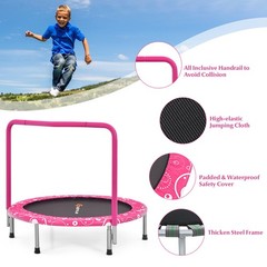 36″ Kids Trampoline Rebounder W/Full Covered Handrail & Pad Indoor Outdoor Pink