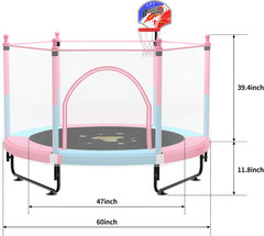 5FT Kids Trampoline Indoor Outdoor Safety Enclosure Net Mini Basketball Jump Mat
