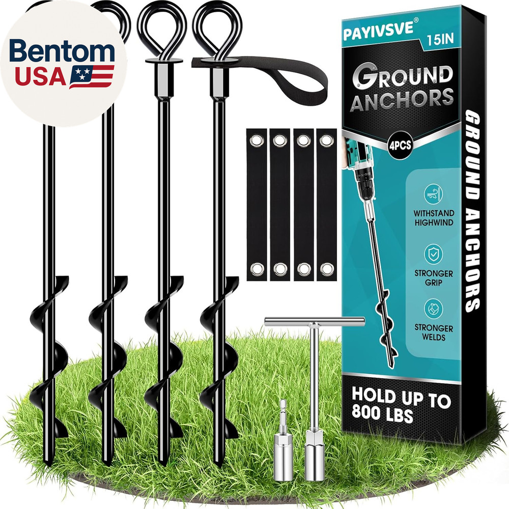 Ground Anchors Screw in 4Pcs, Trampoline Stakes Anchors with Straps Resistant Hi