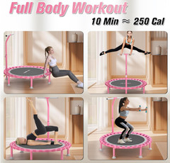 Mini Trampolín Plegable 40″ con Barra en T Ajustable, Soporta 450 lb, Nuevo