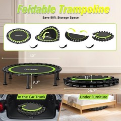 Foldable Mini Trampoline 36″/40″/48″ for Adults & Kids, 440lbs Capacity Indoor F