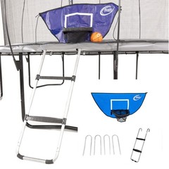 Trampoline Accessory Kit with Basketball Game, 4 Windstakes & Wide Step Ladder