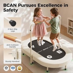 56IN 2-Person Kids Trampoline, Safe-Elastic Band Foldable Frame White