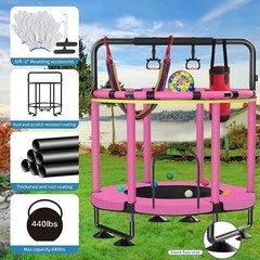 Trampoline for Kids, Upgrade Full Anti-Rust 440lbs Indoor Outdoor 60 A2-pink