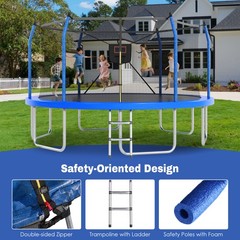14ft Outdoor Trampoline with LED Lights and Basketball Hoop for Kids & Adults