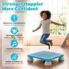 3-in-1 Mini Trampoline for Kids with Music & Lights, Indoor Outdoor Bounce Blue