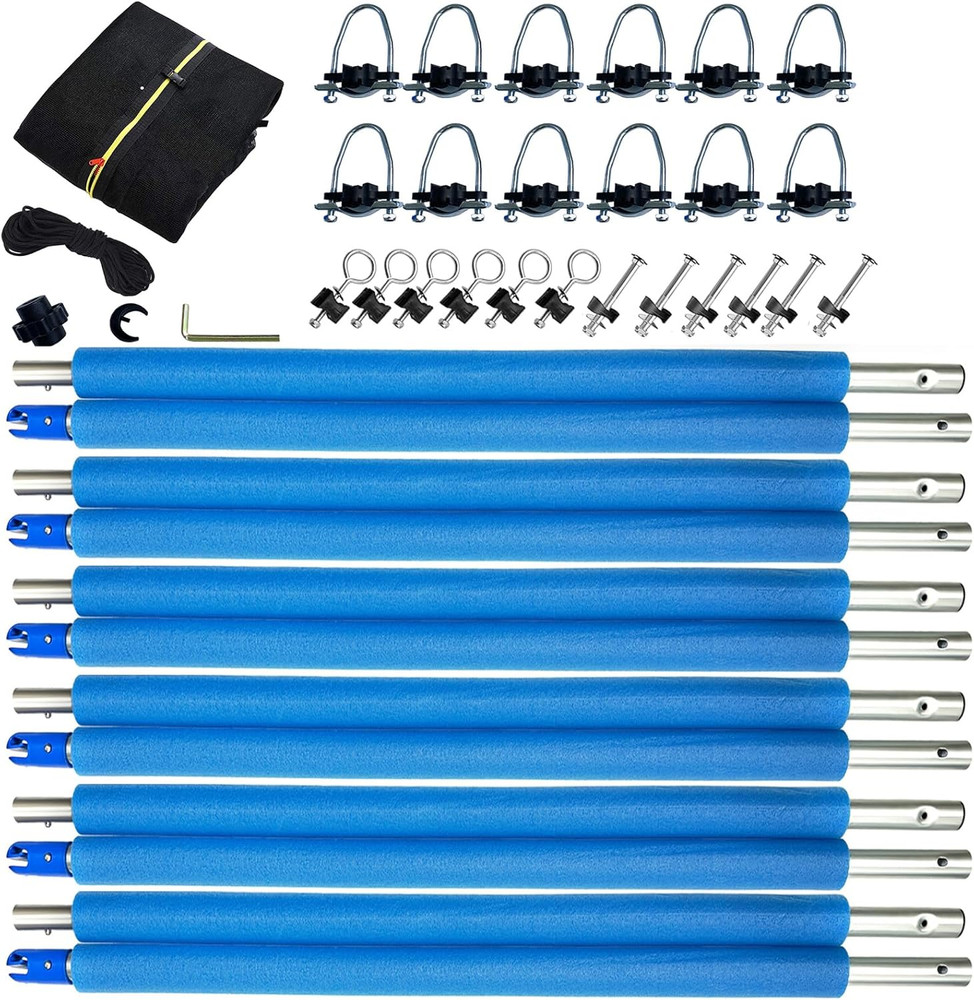 16Ft Trampoline Net and Pole Replacement, Universal Enclosure Poles with Clamp,