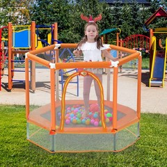 55” Toddlers Trampoline w/ Safety Enclosure Net and Balls Kids Mini Trampoline