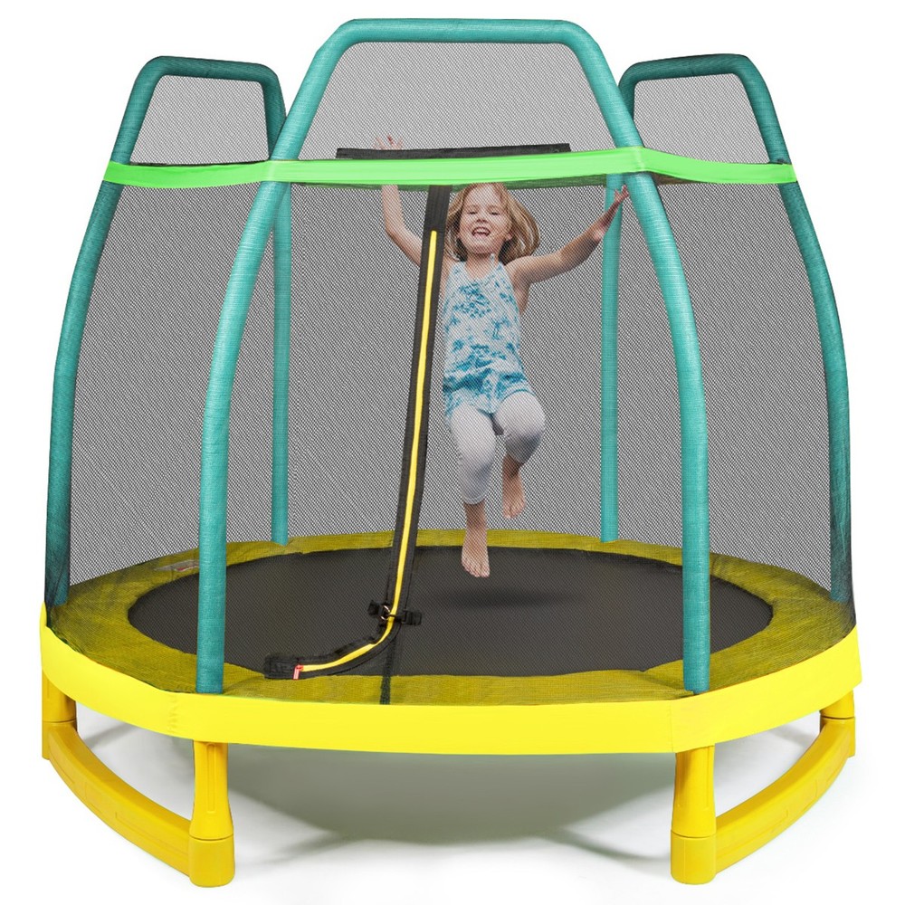 7FT Kids Trampoline W/ Spring Pad Safety Enclosure Net Indoor Outdoor Heavy Duty