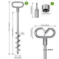 17″ Ground Anchors Screw in, 4 Pack Swing Set Anchor Kit, High Wind Trampolin…