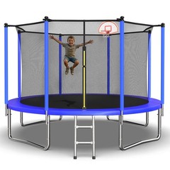 12ft Trampoline with Basketball Hoop, Safety Enclosure Net & Ladder
