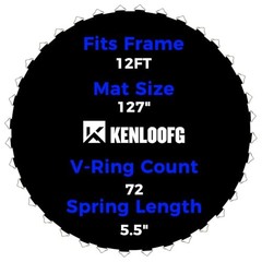 Trampoline Replacement 12FT|127″Dia|72 V-Rings|Fits 5.5″ Springs Length Black